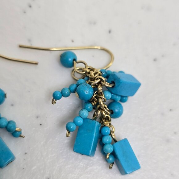 Faux Turquoise Beaded Earrings Silver Tone Boho Southwestern Dangle Drop Blue - Picture 3 of 4